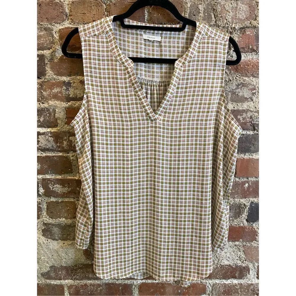 Maurices Yellow/White/Orange Houndstooth Print Sleeveless Blouse Women’s Size L
